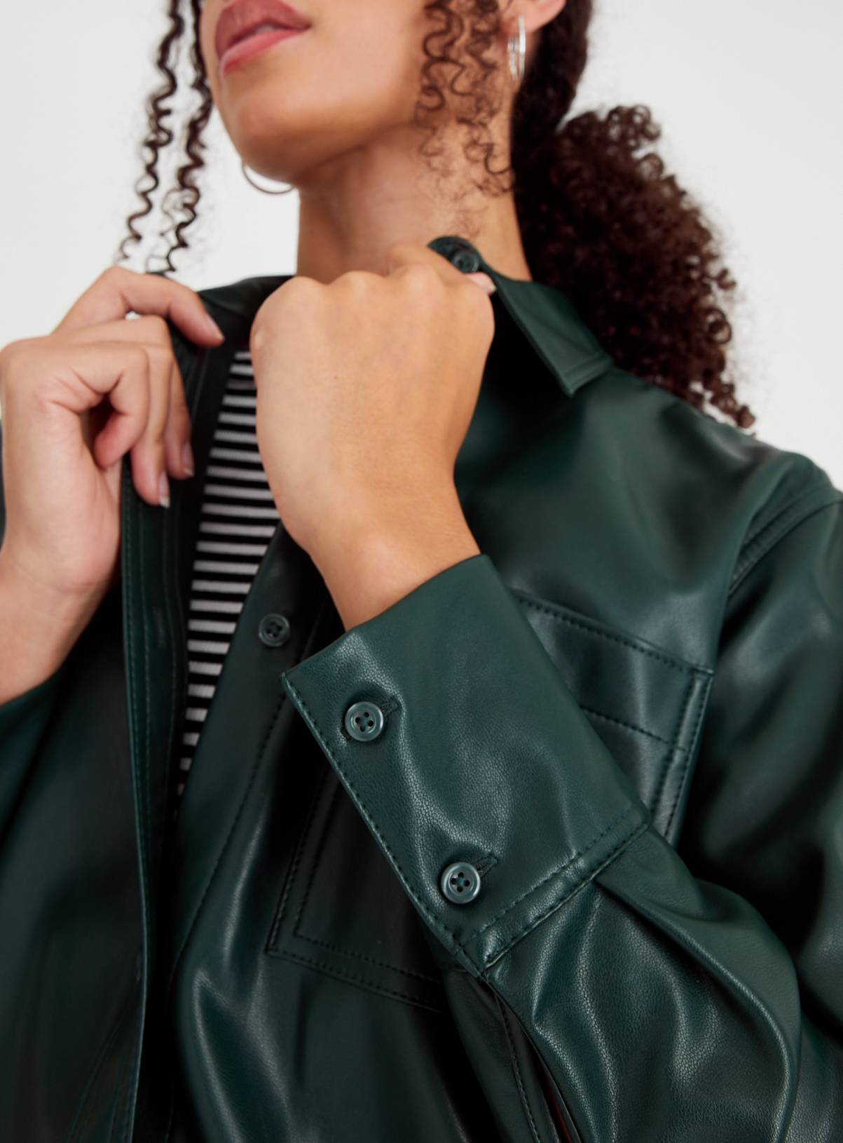 Dark Green Faux Leather Relaxed Fit Shirt 24 - Image 3